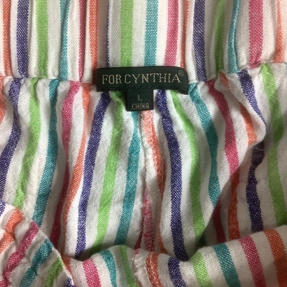 Linen Blend Striped Straight Leg Drawstring Pants L - Picture 6 of 11